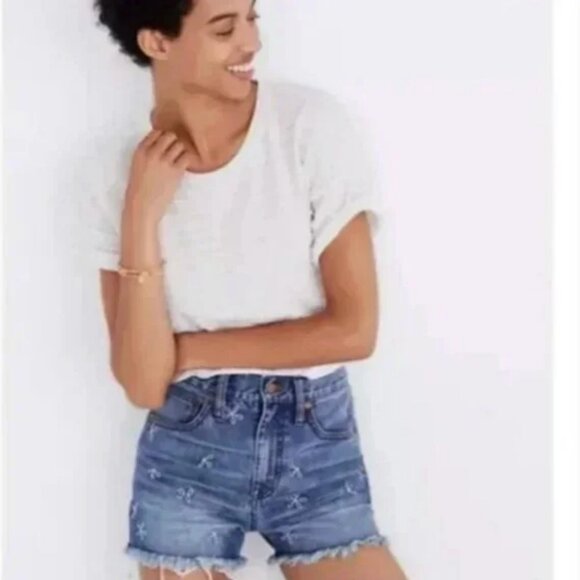 Madewell The Perfect Jean Short: Daisy Embroidered Edition High Waisted Size 28 - Picture 2 of 7